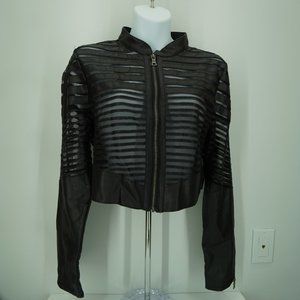 New look Black Striped Mesh Cropped Jacket zip up front